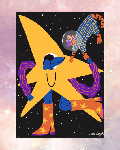 Cat and dog in space art print