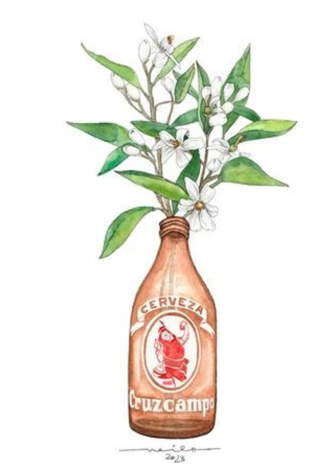 Cruzcampo Bottle Print with Flowers