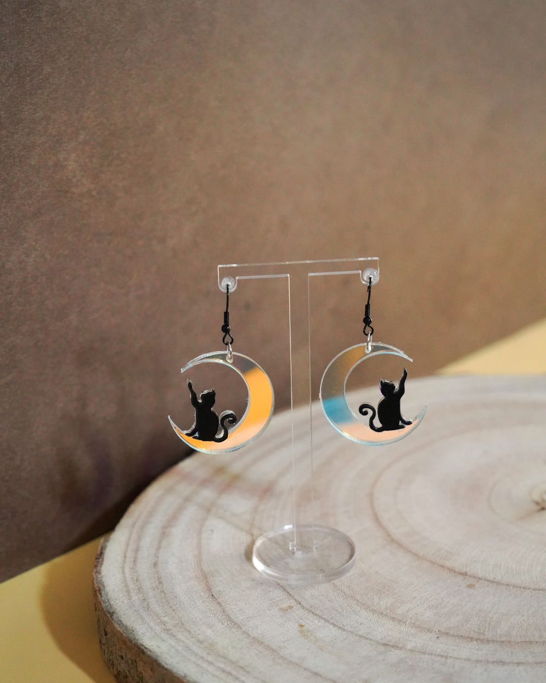 Pendientes Luna con gato negro