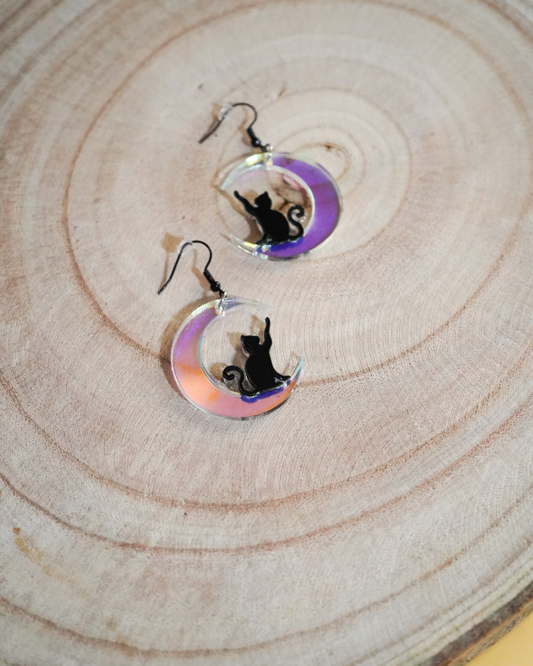 Pendientes Luna con gato negro