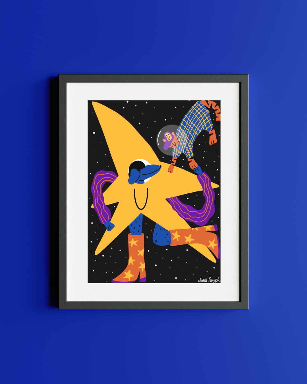 Cat and dog in space art print