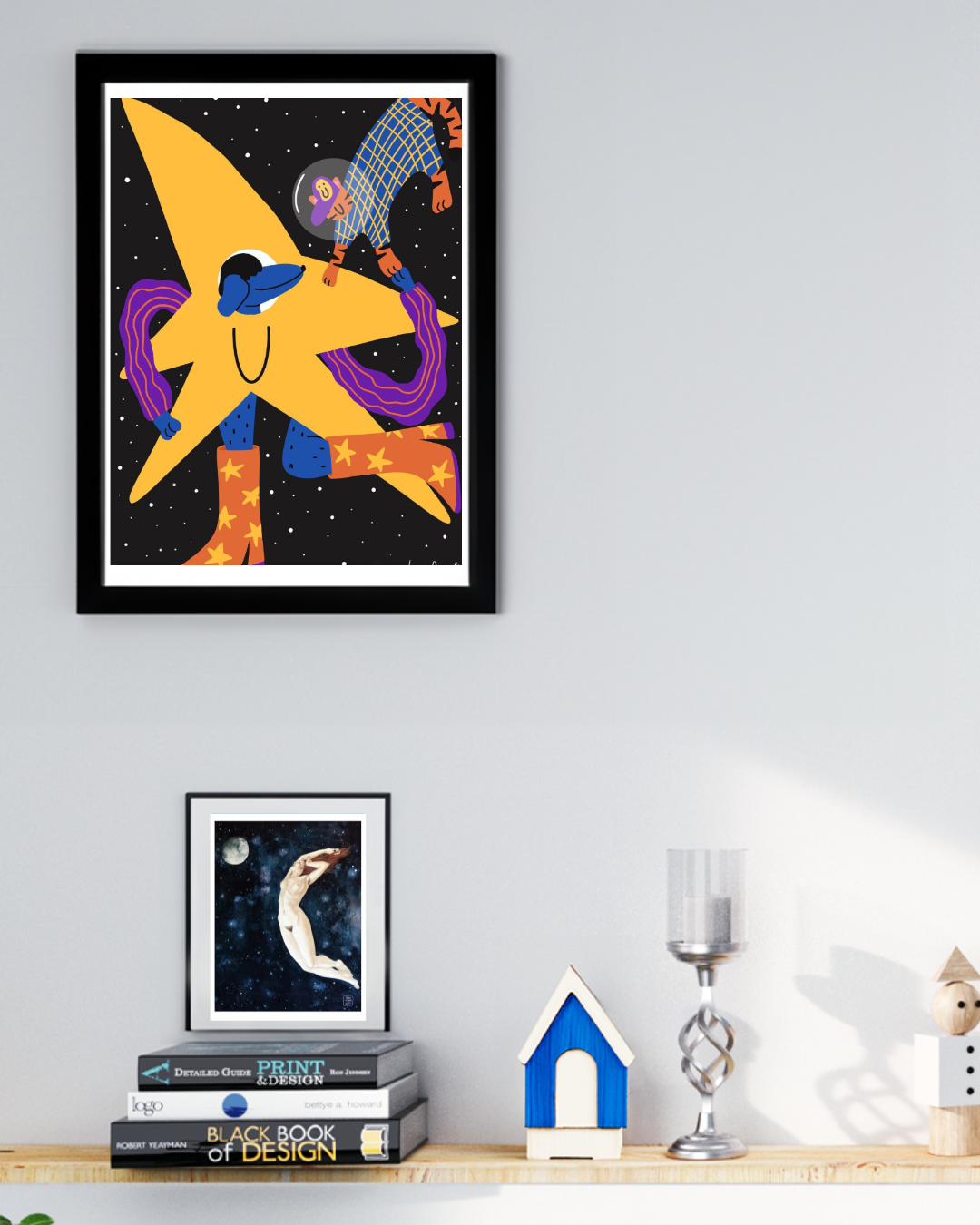 Cat and dog in space art print