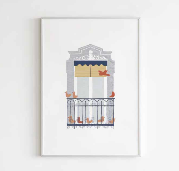 Balcony and birds print