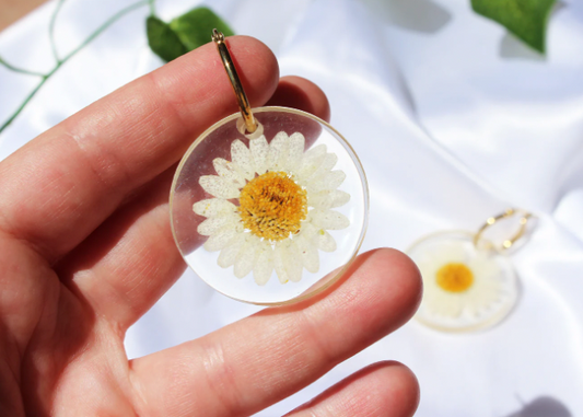 White Encapsulated Daisies Earrings