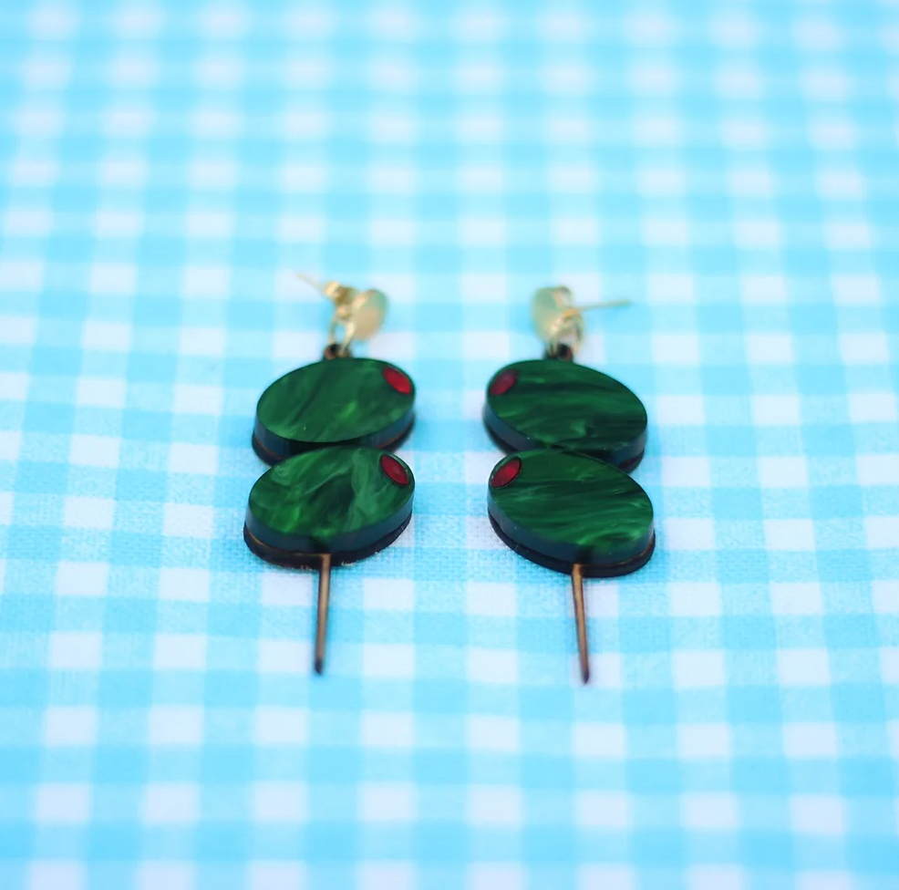 Pendientes banderilla aceitunas verde oscuro