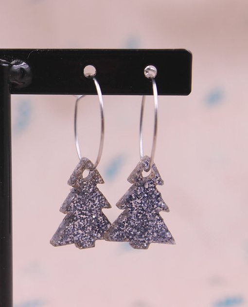 Pendientes Árbol navidad AZUL BRILLI - Aro dorado