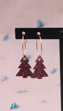 Pendientes Árbol navidad ROJOS BRILLI - Aro dorado