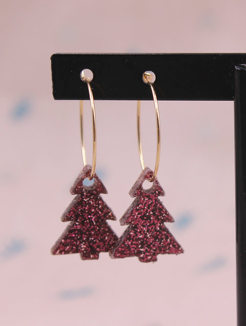 Pendientes Árbol navidad ROJOS BRILLI - Aro dorado