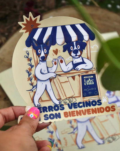 Pack "Perros vecinos bienvenidos" Lámina + Pegatina Comercios