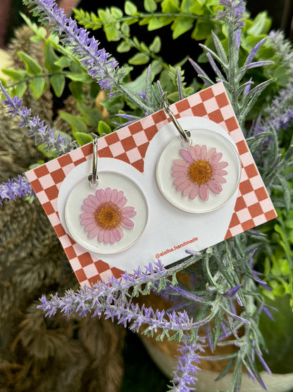 Lilac Encapsulated Daisies Earrings