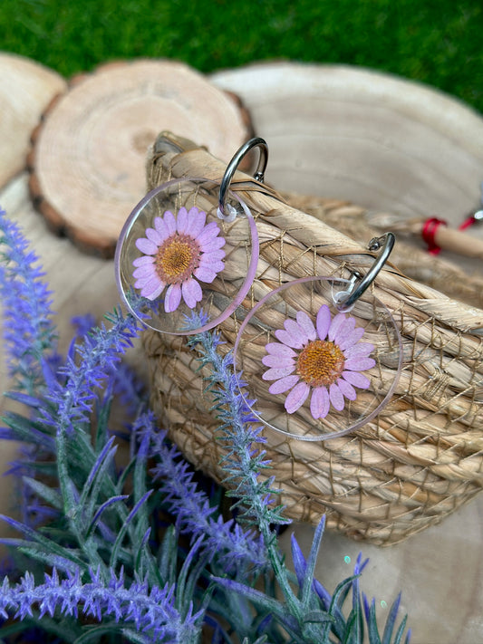 Lilac Encapsulated Daisies Earrings