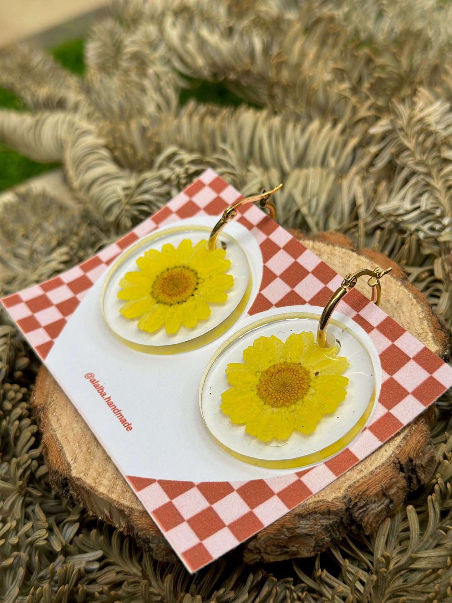 Yellow Encapsulated Daisies Earrings