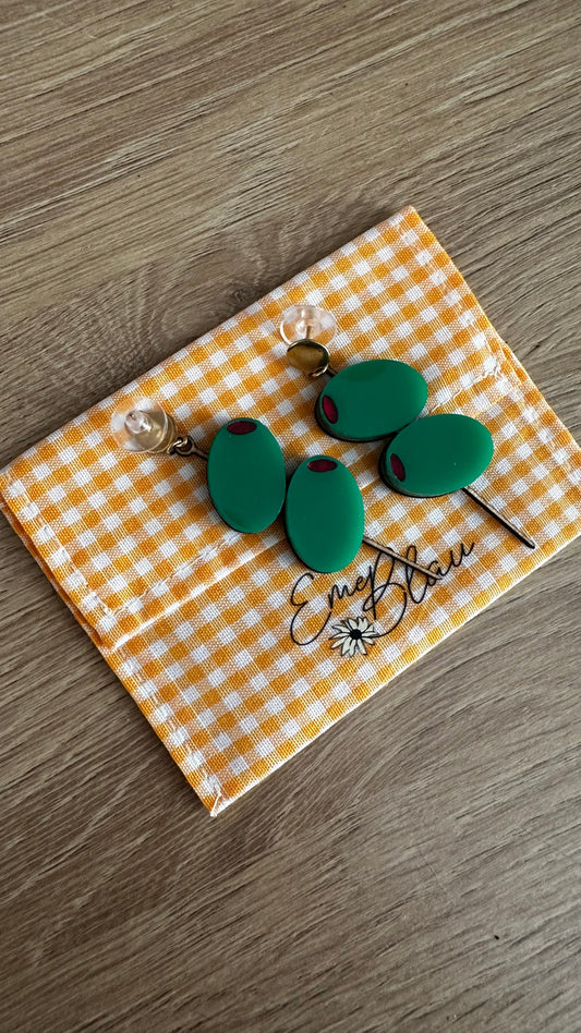 Pendientes banderilla aceitunas verde claro