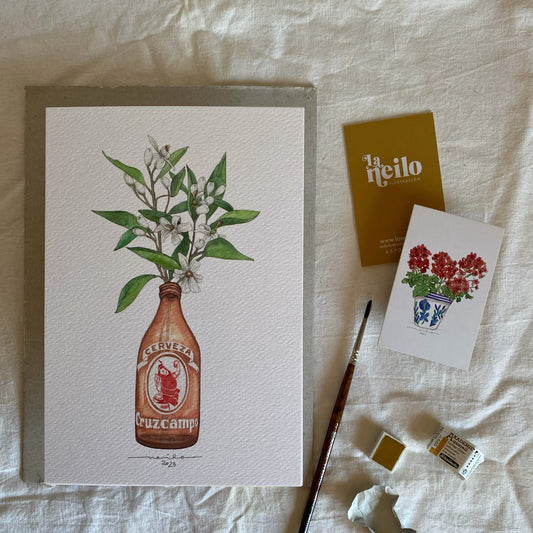 Cruzcampo Bottle Print with Flowers