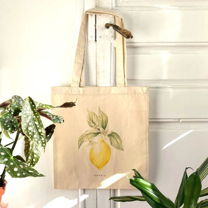 Totebag Limón con pétalos blancos