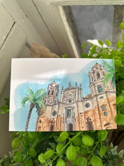 Postal Cádiz en acuarela - Catedral de Cádiz