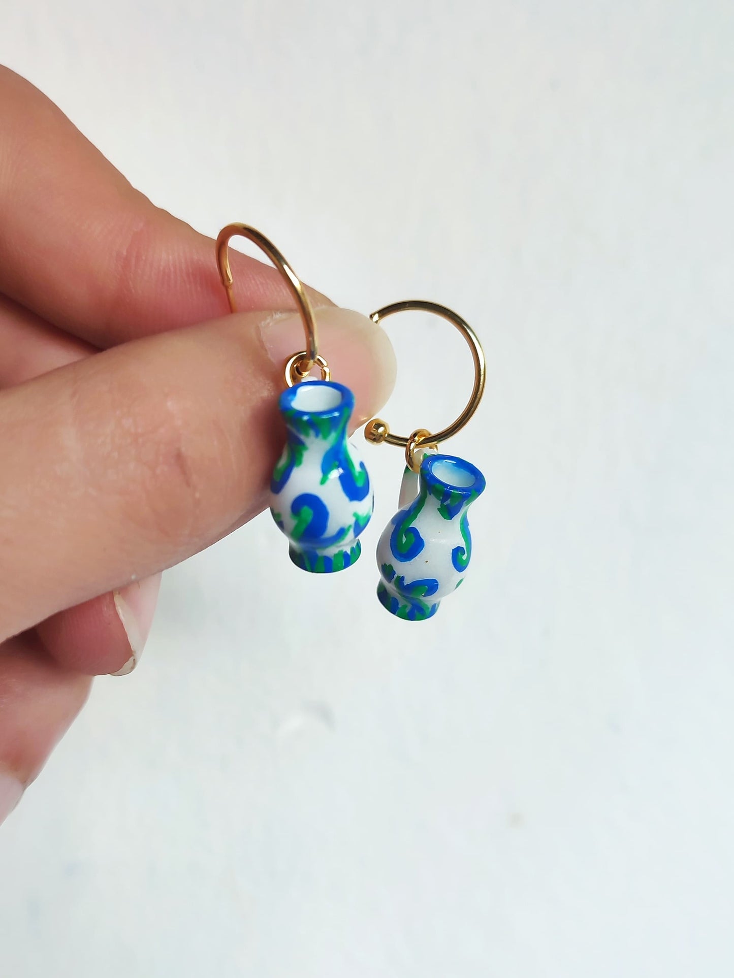 Pendientes Jarrón Blanco y azul