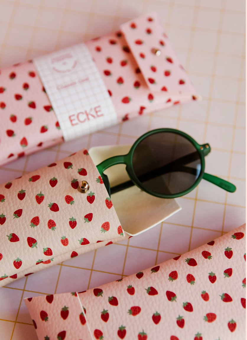 Leatherette glasses case - Strawberries Pink