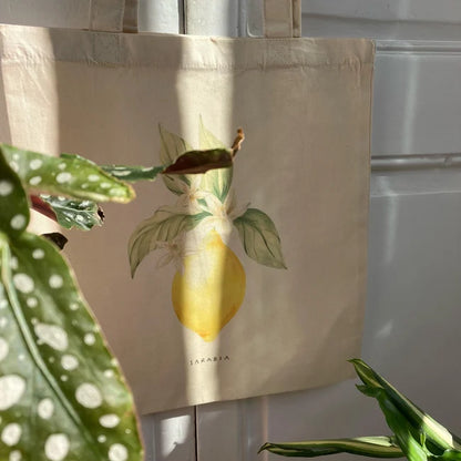 Totebag Limón con pétalos blancos