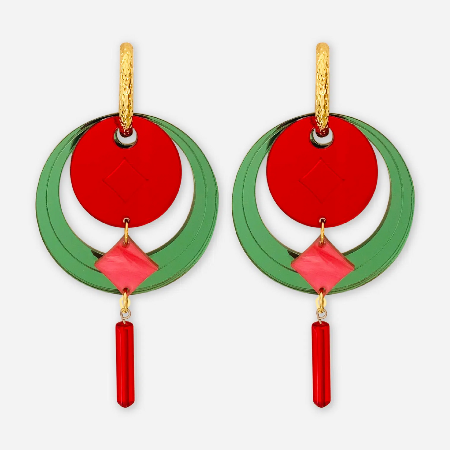 Pendientes Faraona Aros Verde Rojo (3 en 1)